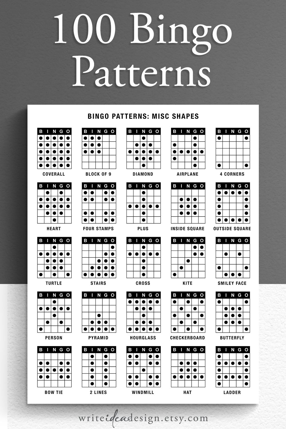 100 Bingo Patterns. Bingo Winning Patterns. Bingo Alphabet within Free Bingo Patterns Printable