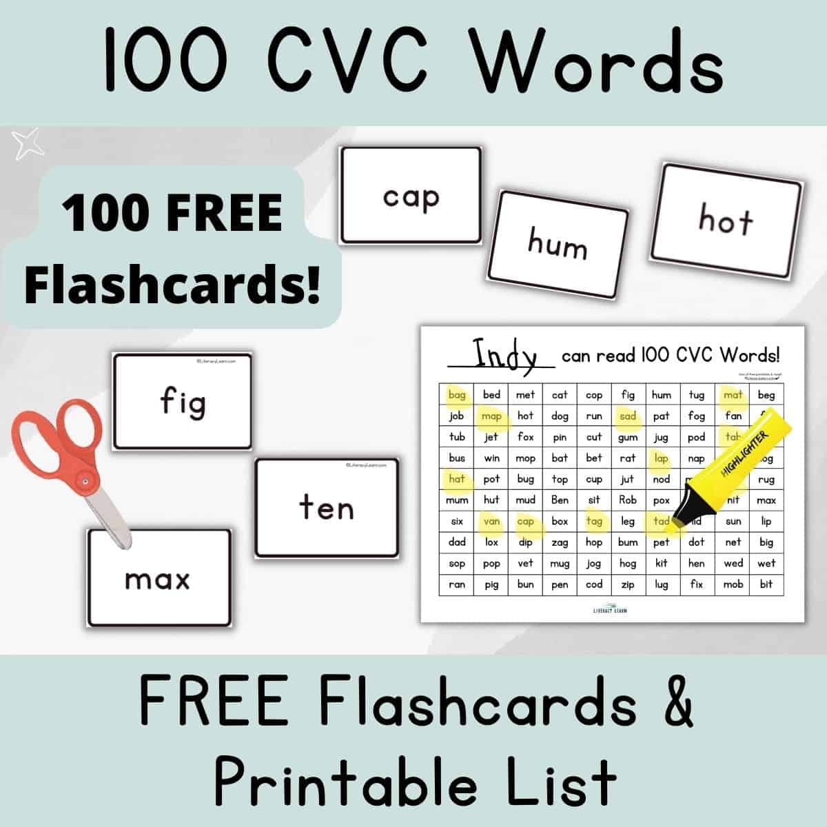 100 Free Printable Cvc Words Chart &amp;amp; Cards - Literacy Learn for Free Printable Cvc Words With Pictures