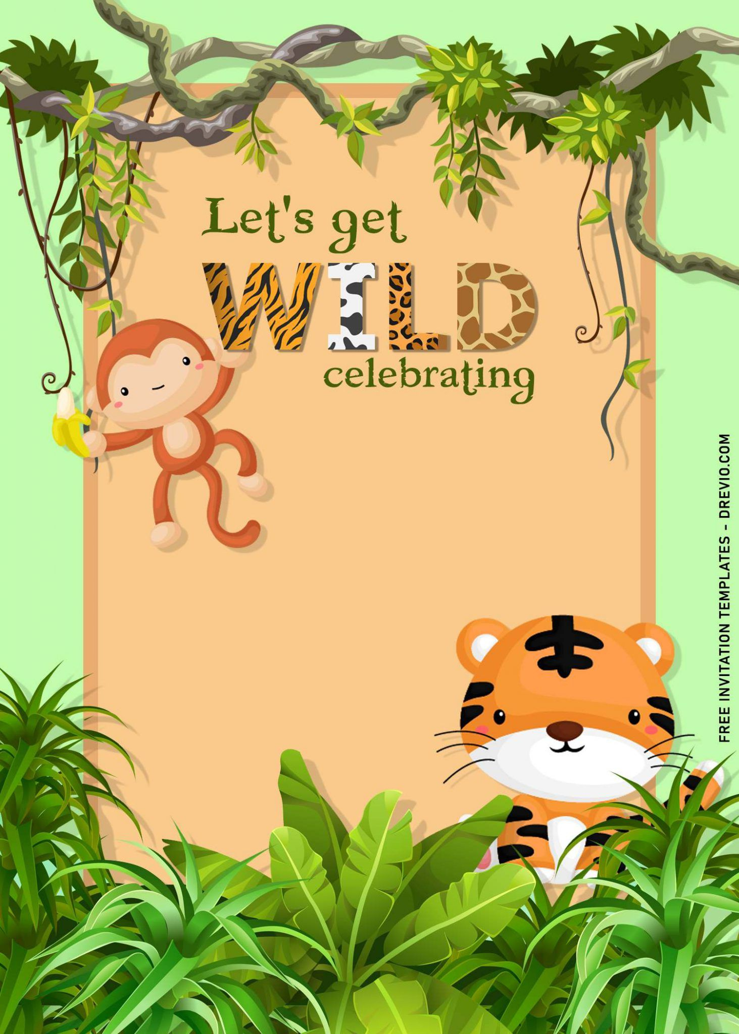 11+ Fun Jungle Birthday Party Invitation Templates with Jungle Theme Birthday Invitations Free Printable