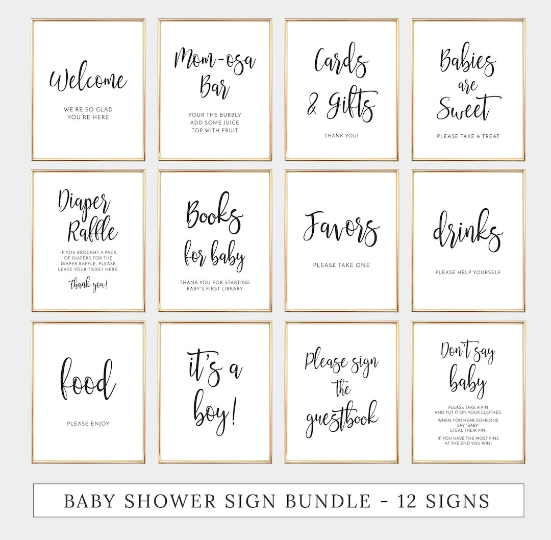 12 Baby Shower Signs Bundle, Printable, Signage Pack, Baby Shower Signs Set, Baby Shower Decor, Black And White, Ba005 - Etsy throughout Free Printable Baby Shower Table Signs