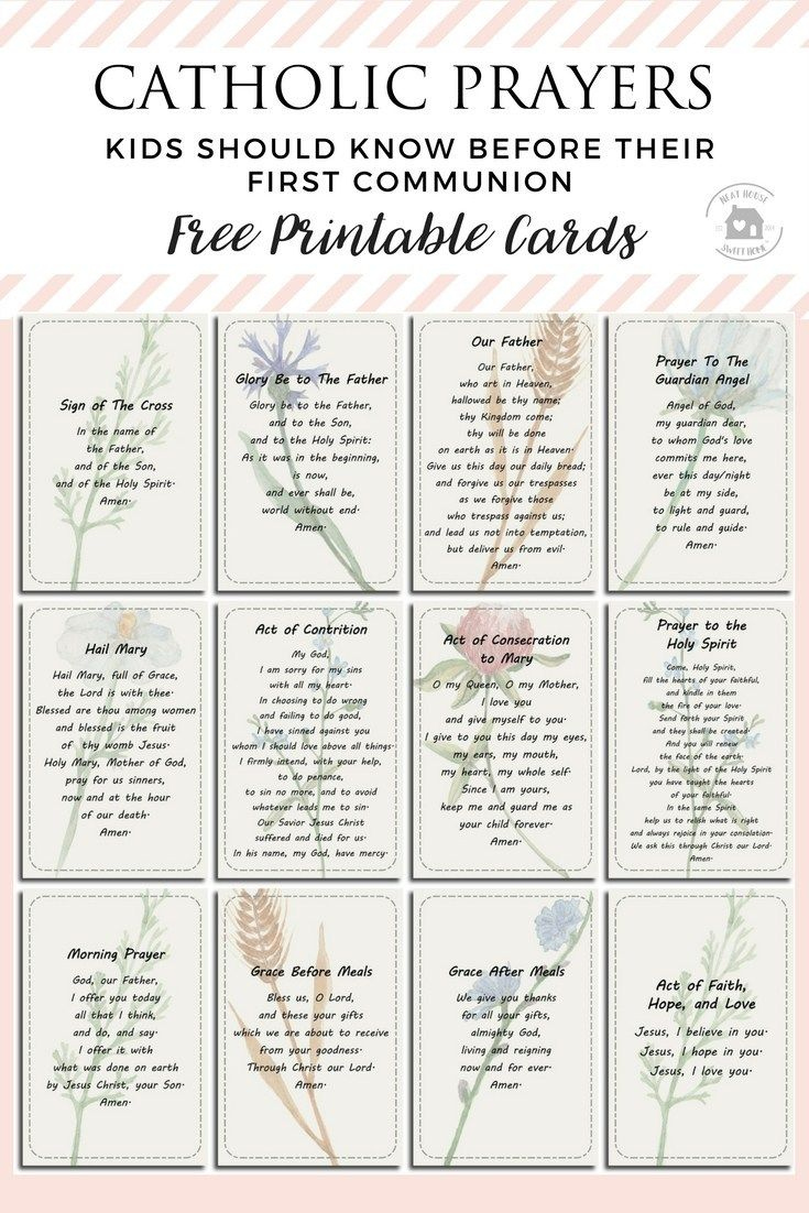 12 Prayers Kids Should Know Before Their First Communion with regard to Free Printable Catholic Prayer Cards