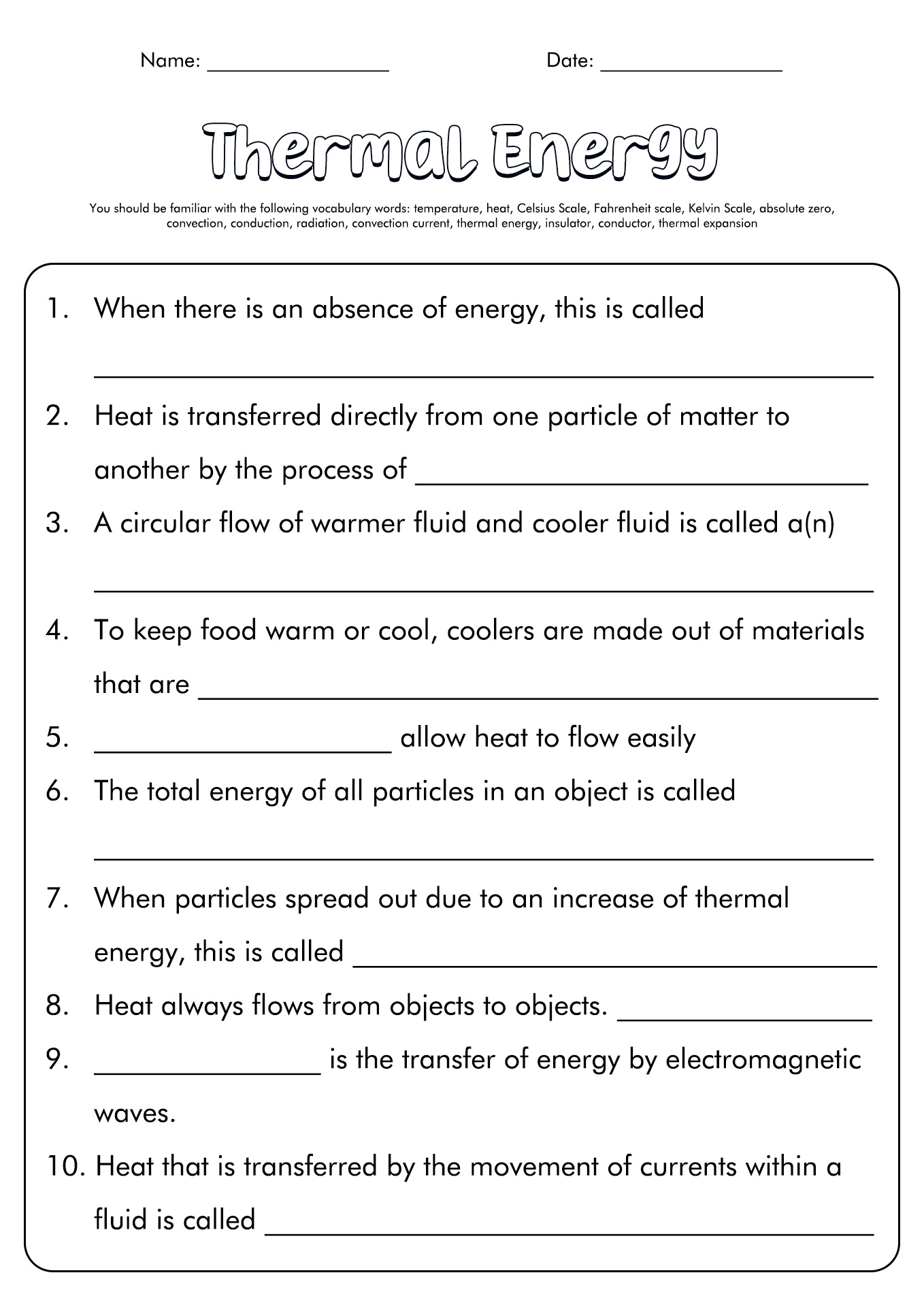 14 Energy Worksheets For Third Grade - Free Pdf At Worksheeto within Free Printable Heat Transfer Worksheets
