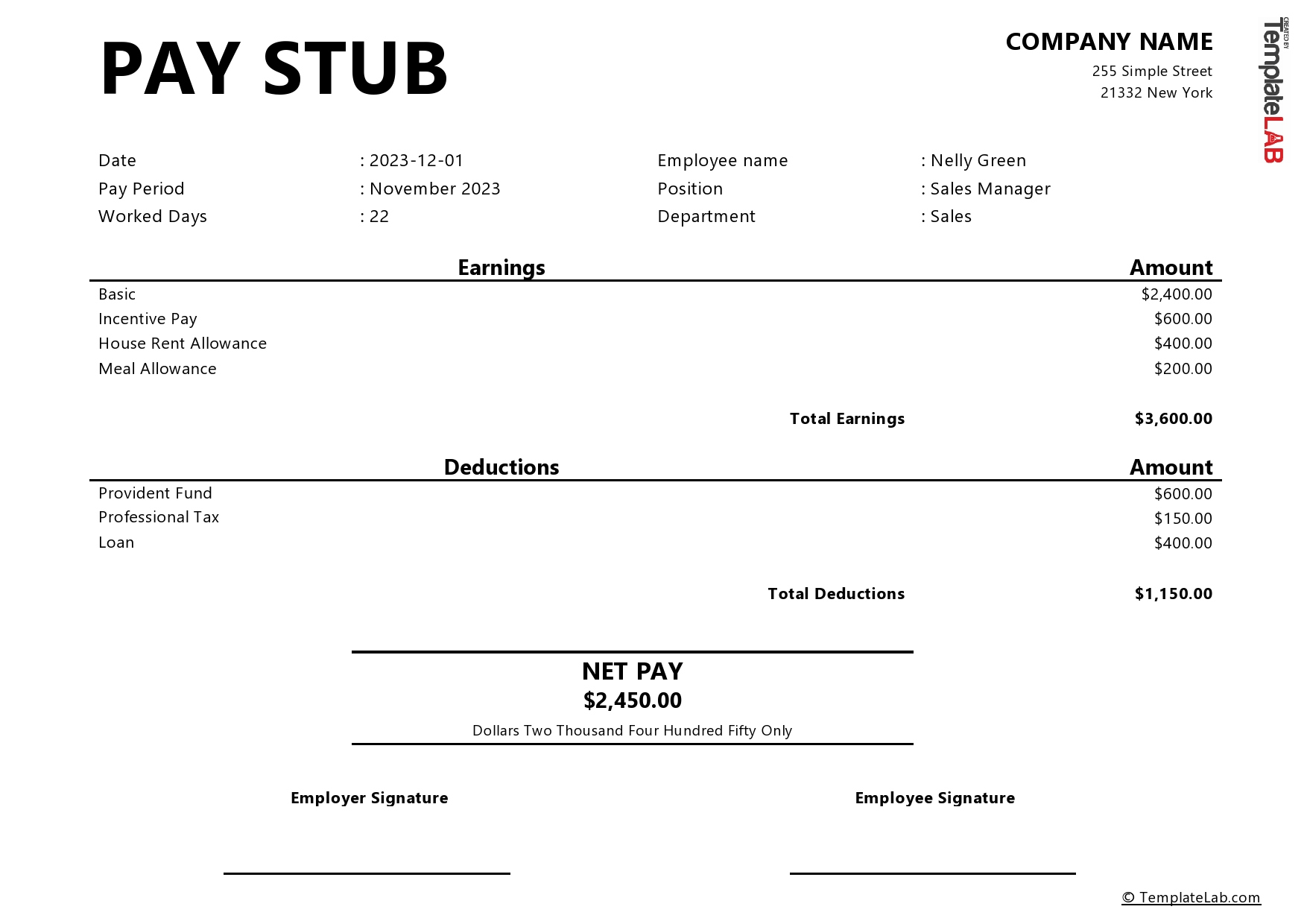 15 Free Pay Stub Templates [Word, Excel, Pdf] - Templatelab regarding Free Printable Paycheck Stubs