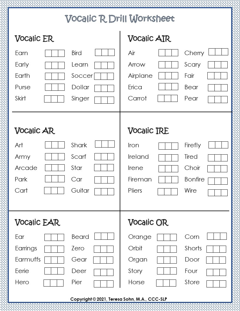 150+ Vocalic R Words, Phrases, Sentences, &amp;amp; Paragraphsplace in Free Printable Vocalic R Worksheets