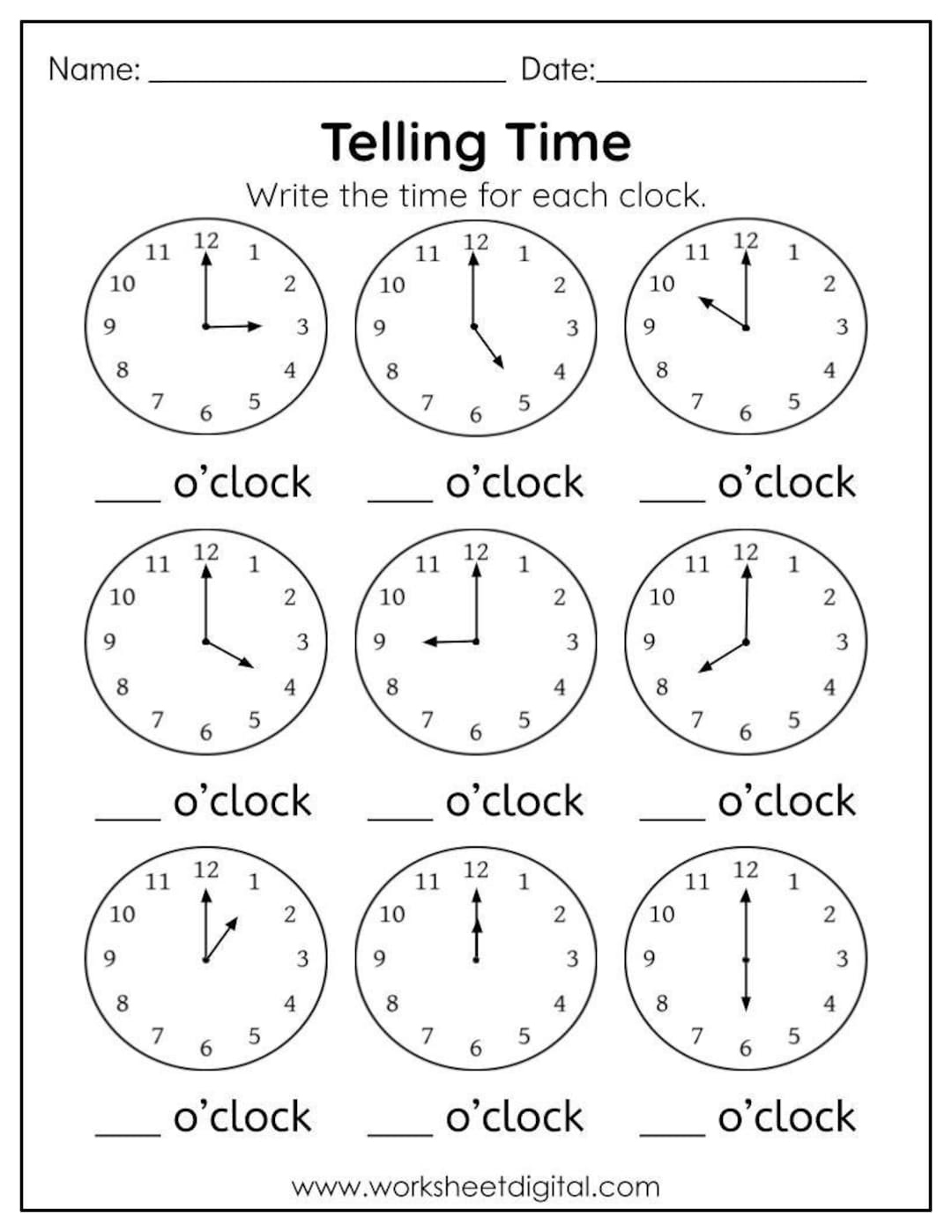 16 Telling Time To The Hour Worksheet, Kindergarten, First Grade for Free Printable Telling Time Worksheets For 1St Grade