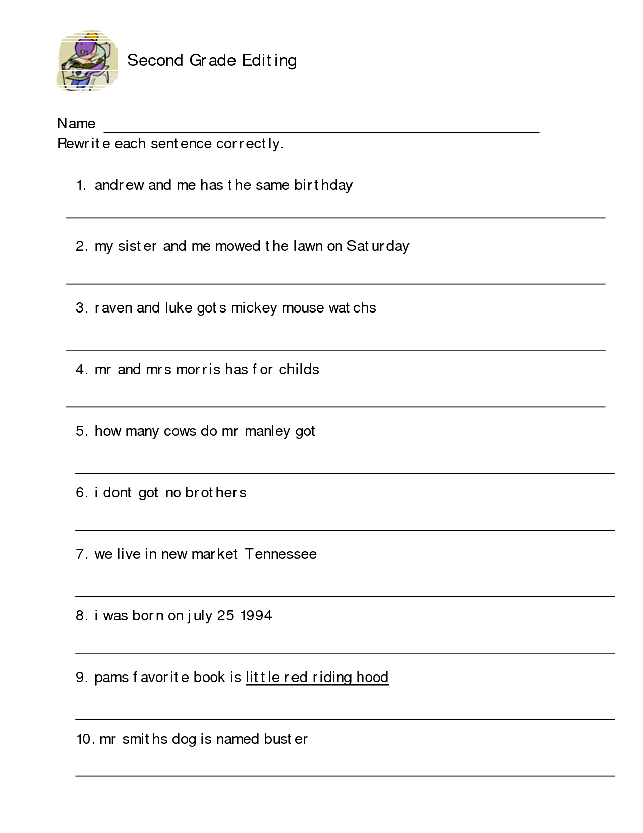 17 2Nd Grade Sentence Correction Worksheets throughout Free Printable Sentence Correction Worksheets