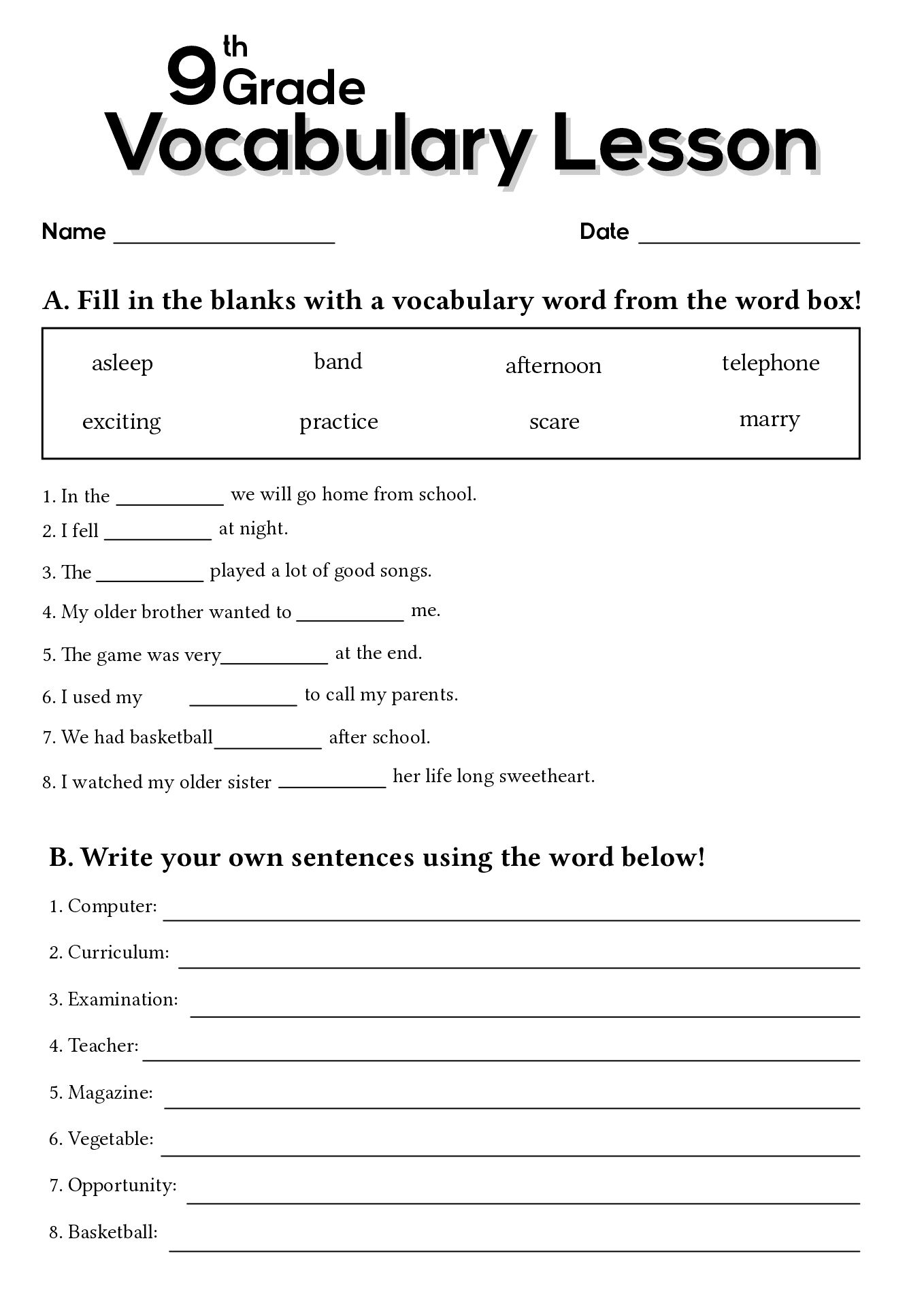 17 9Th Grade Worksheets Spelling Words | Spelling Words for 9Th Grade English Worksheets Free Printable