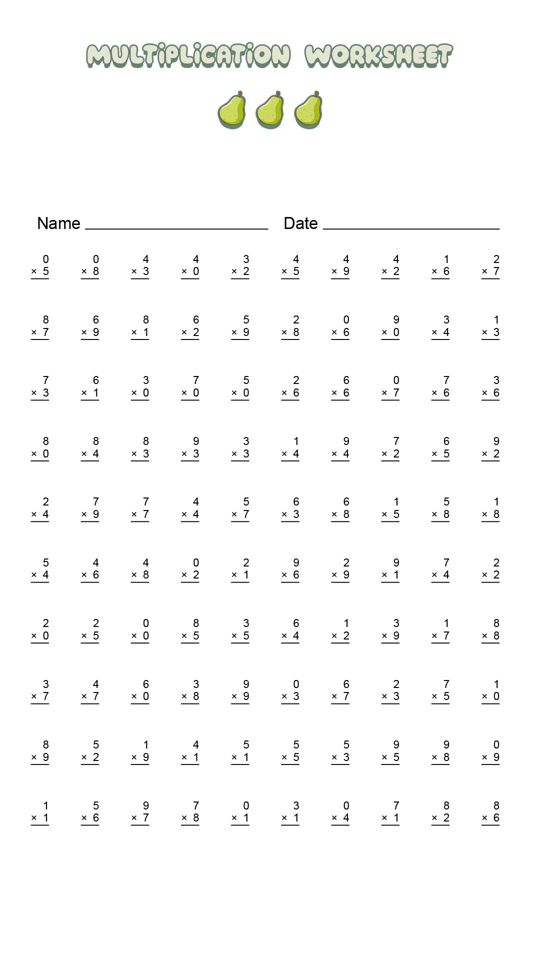 19 Timed Multiplication Worksheets - Free Pdf At Worksheeto with Free Printable Multiplication Worksheets 100 Problems