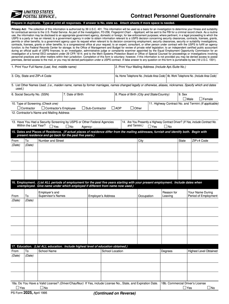 1995 Form Usps Ps 2025 Fill Online, Printable, Fillable, Blank within Free Printable I 9 Form 2025