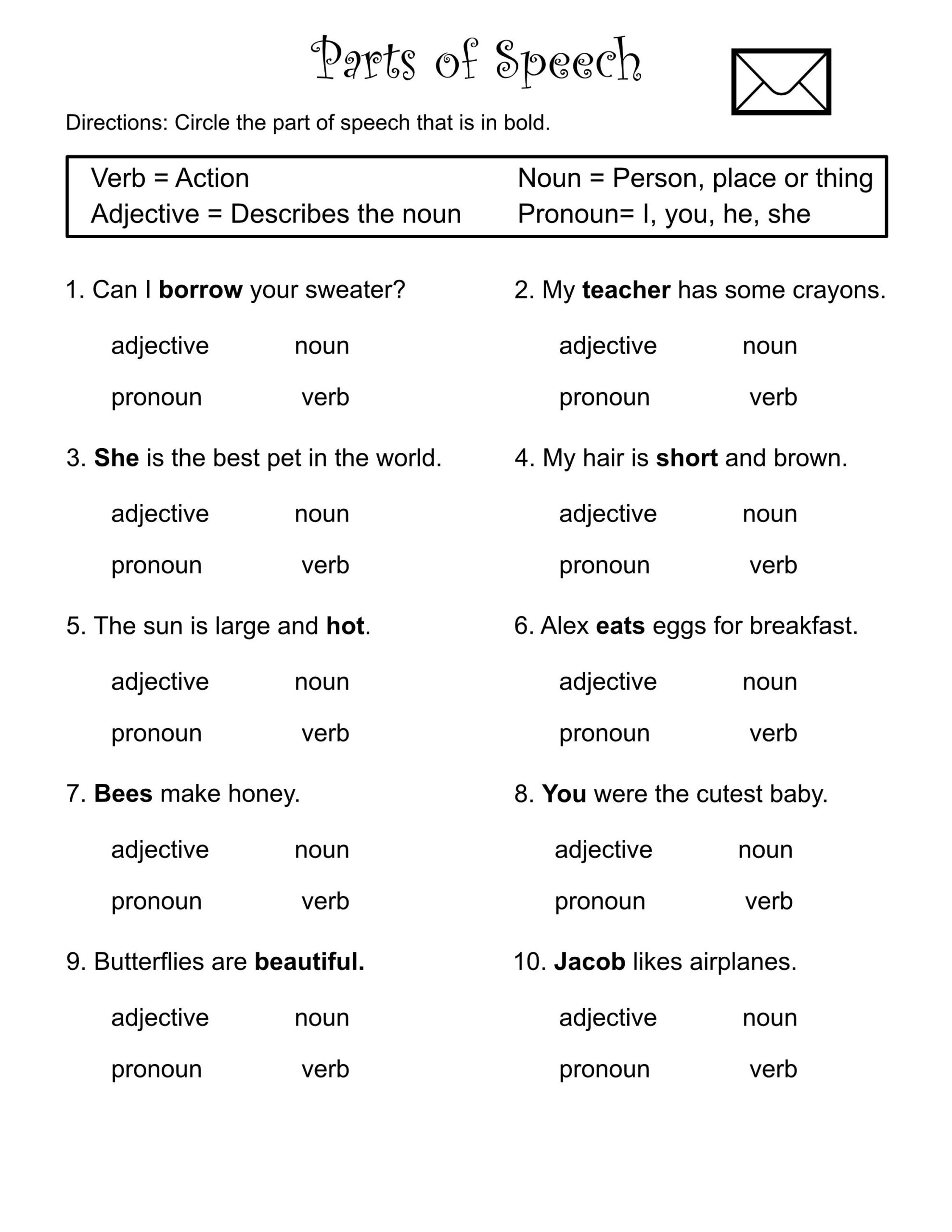 1St Through 3Rd Grade-Parts Of Speech-Worksheets-Verbs-Nouns regarding Free Printable Parts Of Speech Worksheets