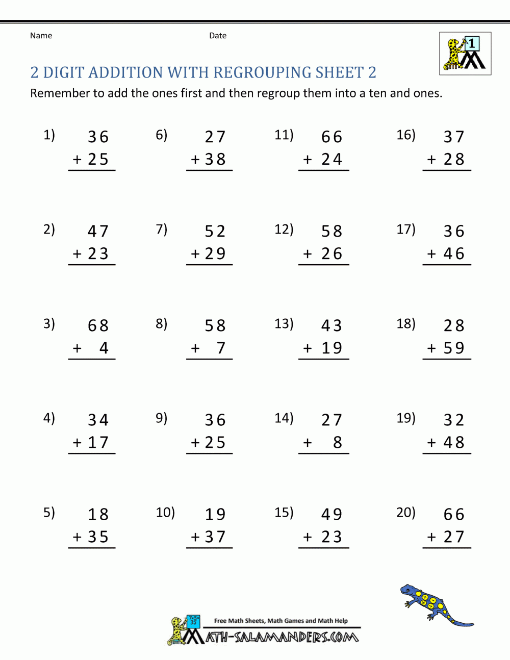 2 Digit Addition Worksheets inside Free Printable Two Digit Addition Worksheets