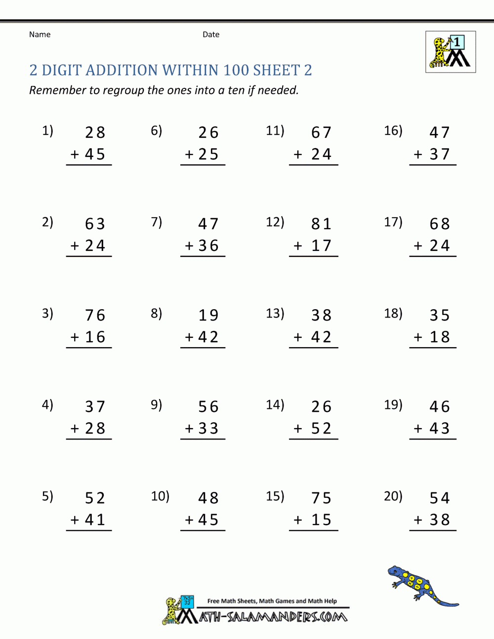 2 Digit Addition Worksheets with regard to Free Printable Double Digit Addition And Subtraction Worksheets