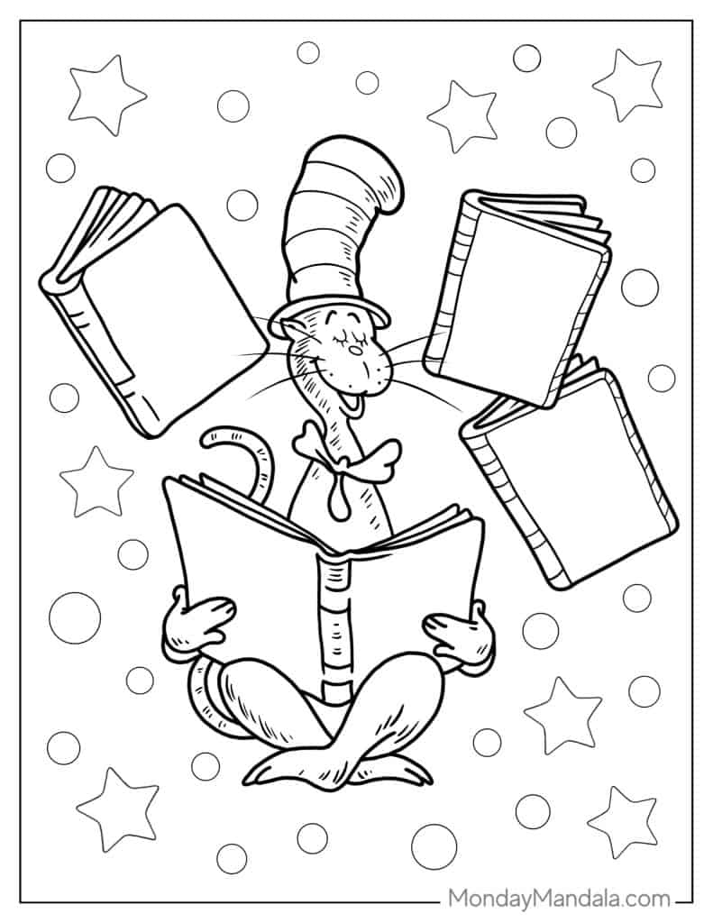 20 Cat In The Hat Coloring Pages (Free Pdf Printables) intended for Cat in the Hat Free Printable Worksheets