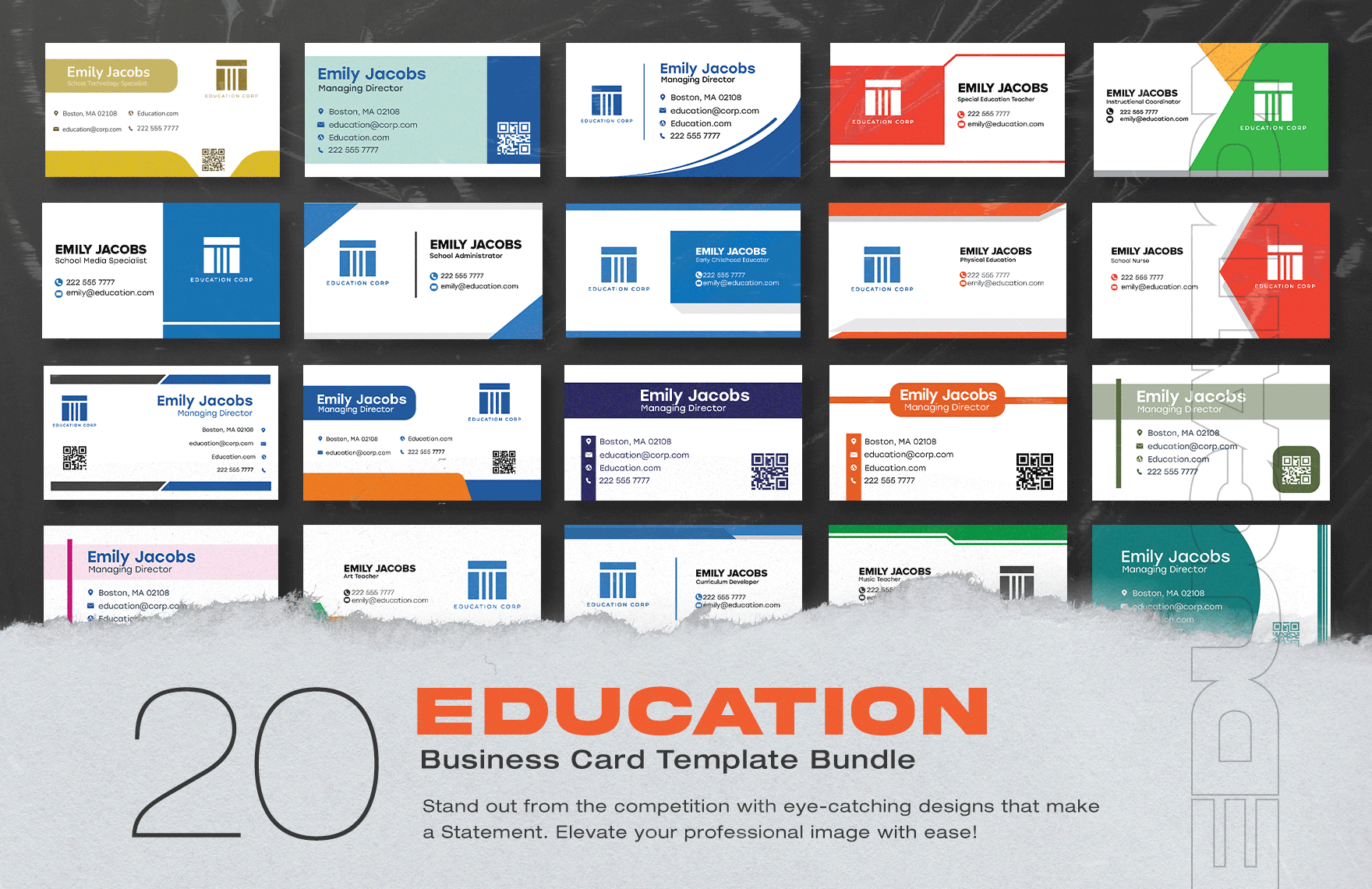 20 Education Business Card Template Bundle In Illustrator, Psd with Free Printable Business Card Templates for Teachers