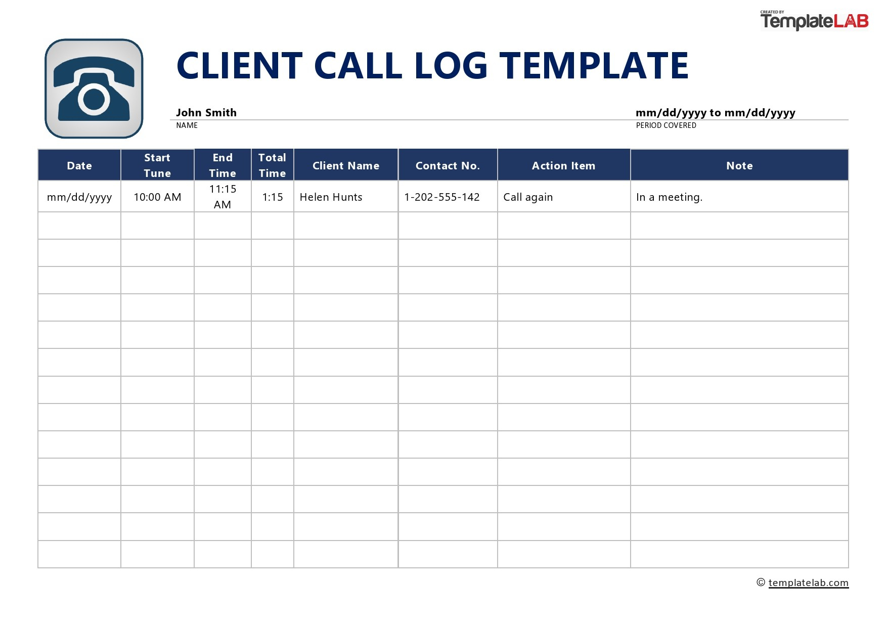 20+ Printable Call Log Templates [Word,Excel,Pdf] - Templatelab throughout Free Printable Call Log Template