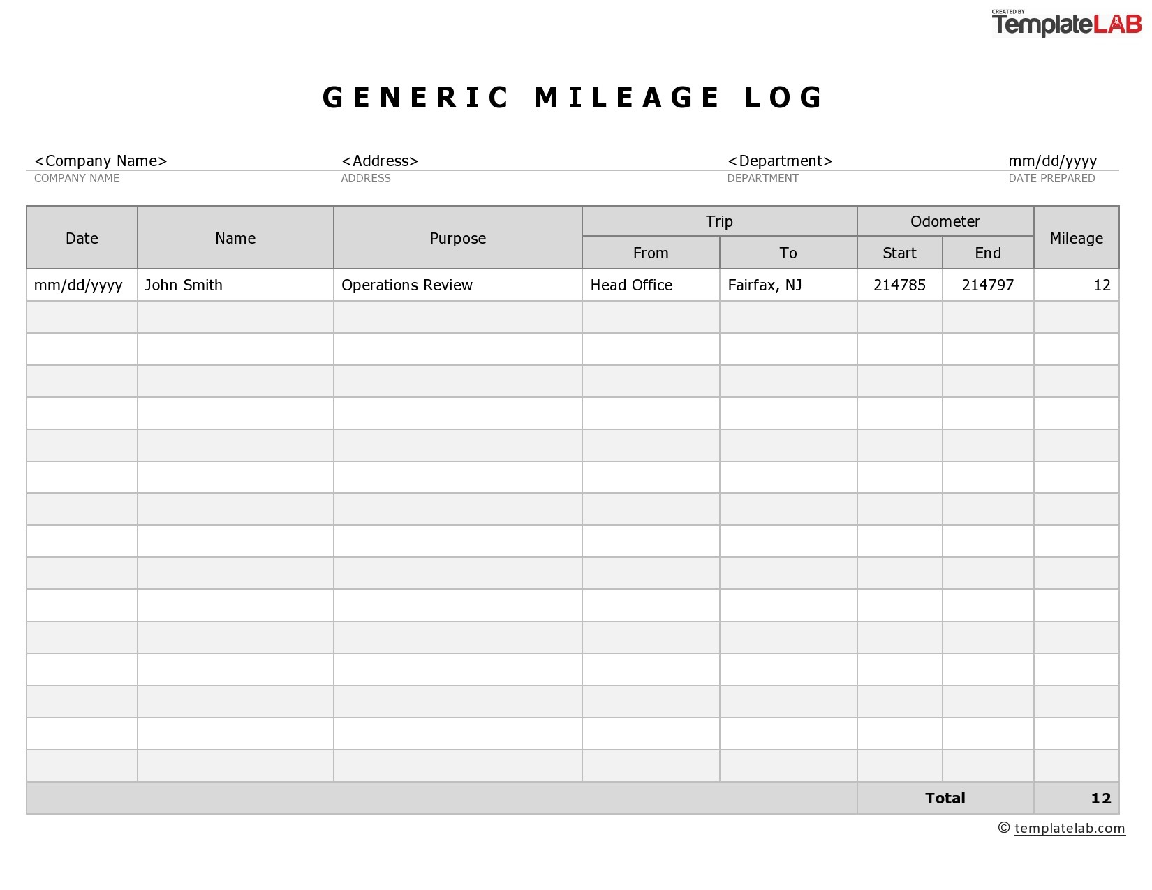 20 Printable Mileage Log Templates (Free) ᐅ Templatelab intended for Free Printable Mileage Log