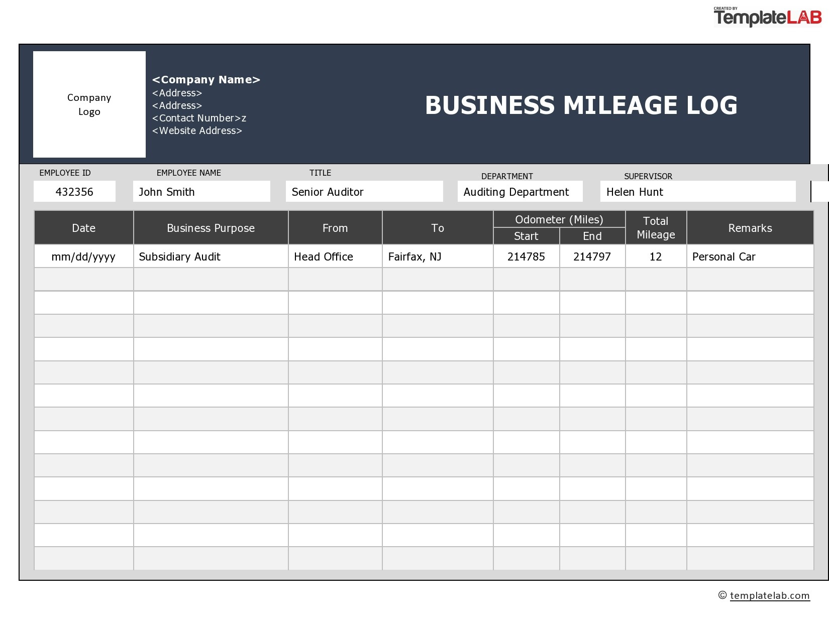 20 Printable Mileage Log Templates (Free) ᐅ Templatelab pertaining to Free Printable Mileage Log