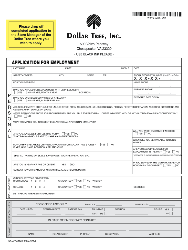 2009 Form Dollar Tree Application For Employment Fill Online with regard to Free Printable Dollar Tree Application Form