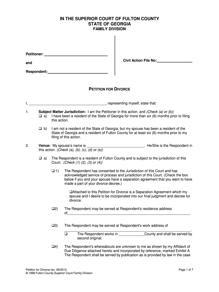 2012-2024 Form Ga Petition For Divorce Fill Online, Printable with regard to Free Printable Uncontested Divorce Forms Georgia