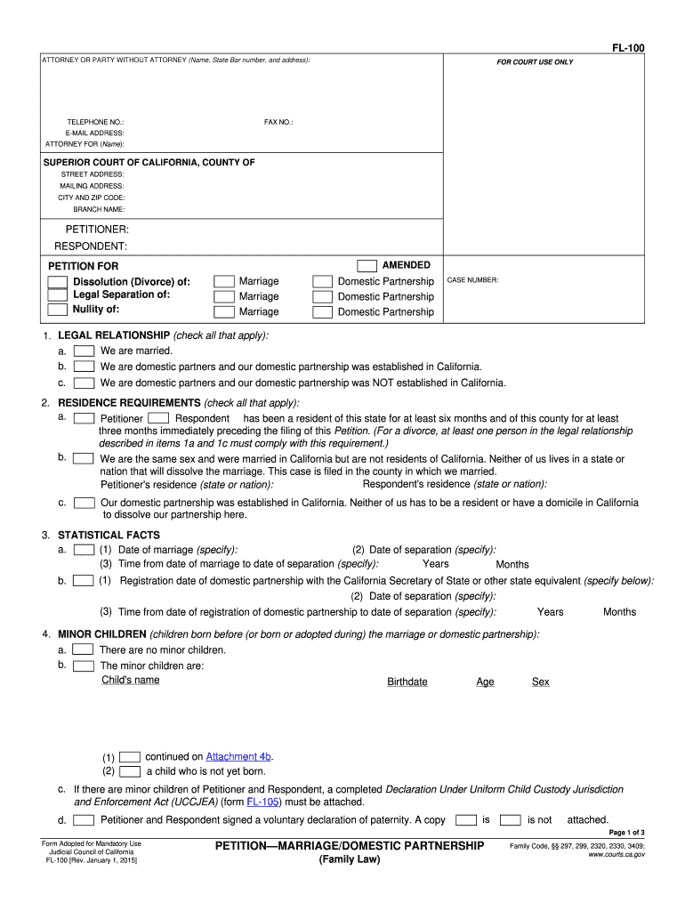 2015-2024 Form Ca Fl-100 Fill Online, Printable, Fillable, Blank with regard to Free Printable Legal Forms California