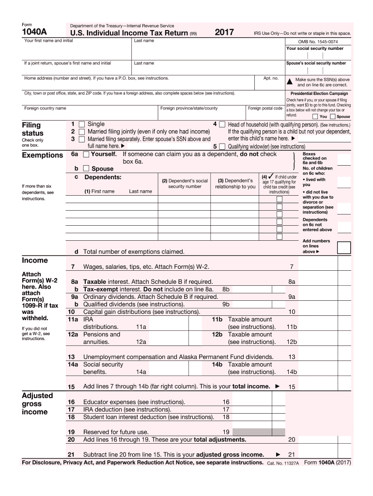 2017-2024 Form Irs 1040-A Fill Online, Printable, Fillable, Blank for Free Printable IRS Forms