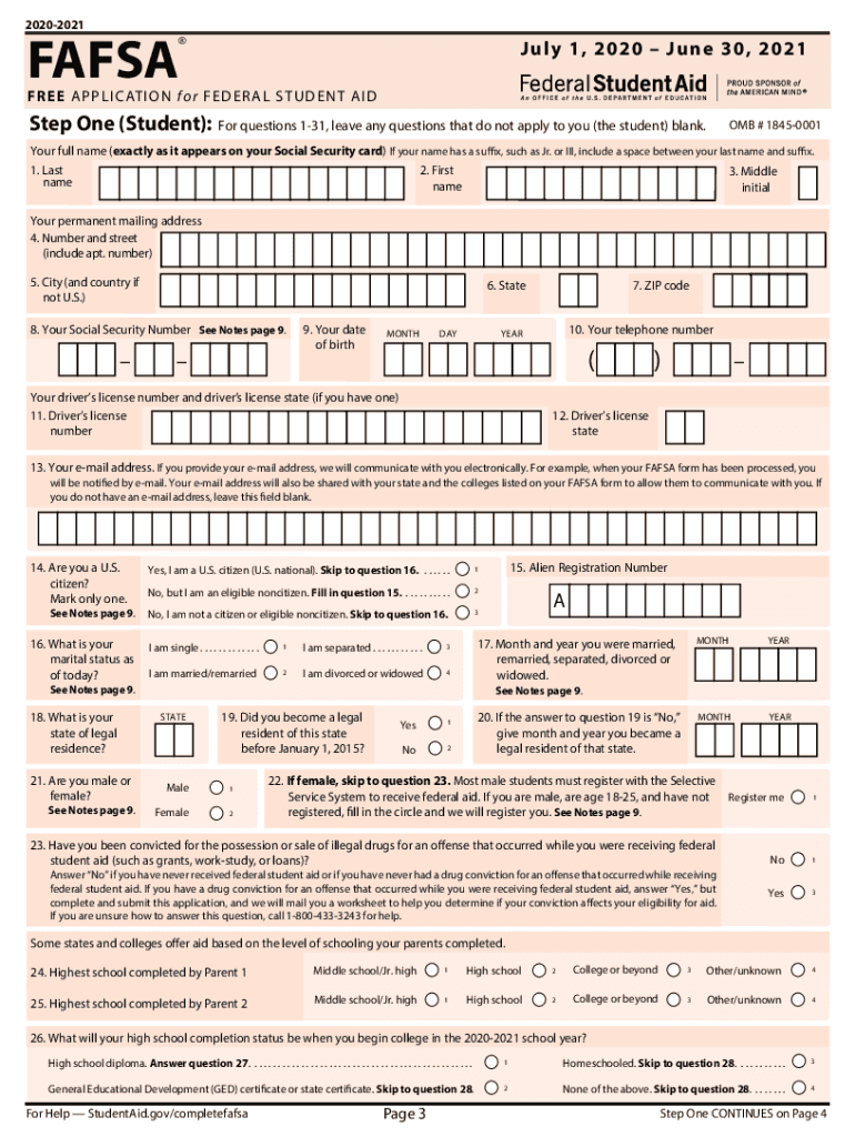 2020-2024 Form Fafsa Application Fill Online, Printable, Fillable for Free Printable Fafsa Application Form