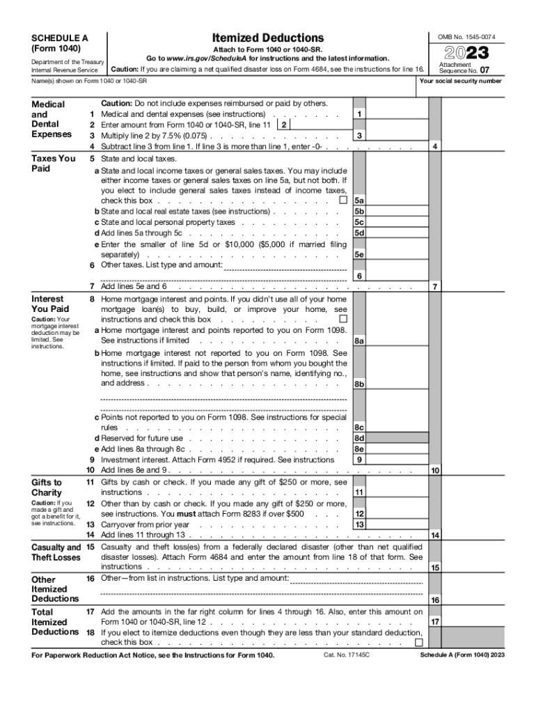 2023 Form Irs 1040 - Schedule A Fill Online, Printable, Fillable in Free Printable Irs 1040 Forms