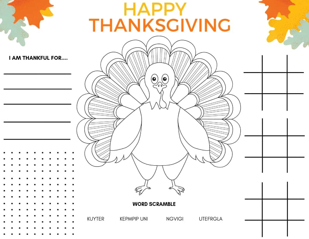 2024 Printable Thanksgiving Placemat (Free Kids Printable) Pdf with regard to Free Printable Kindergarten Thanksgiving Activities