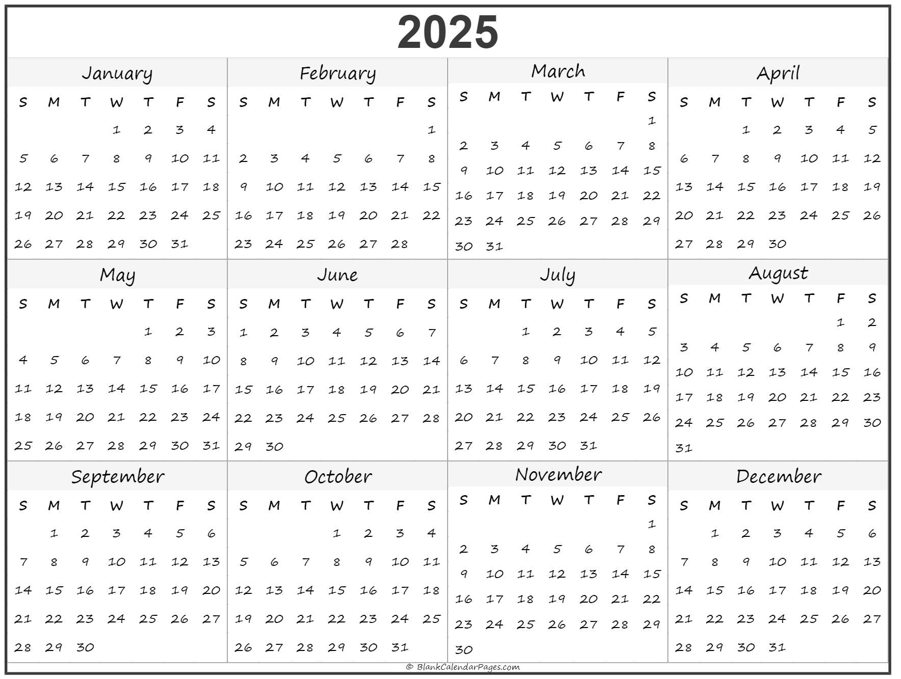 2025 Year Calendar | Yearly Printable intended for Free Printable Diary 2025