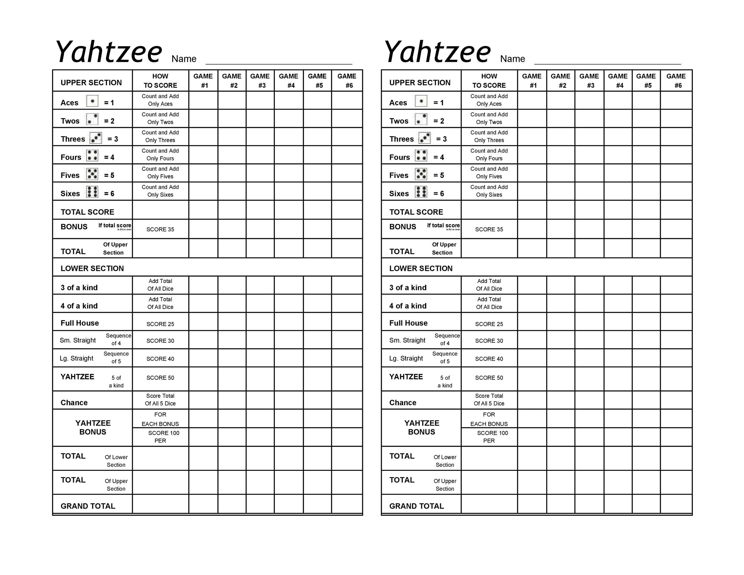 28 Printable Yahtzee Score Sheets &amp;amp; Cards (101% Free) ᐅ Templatelab within Free Printable Yahtzee Score Sheets