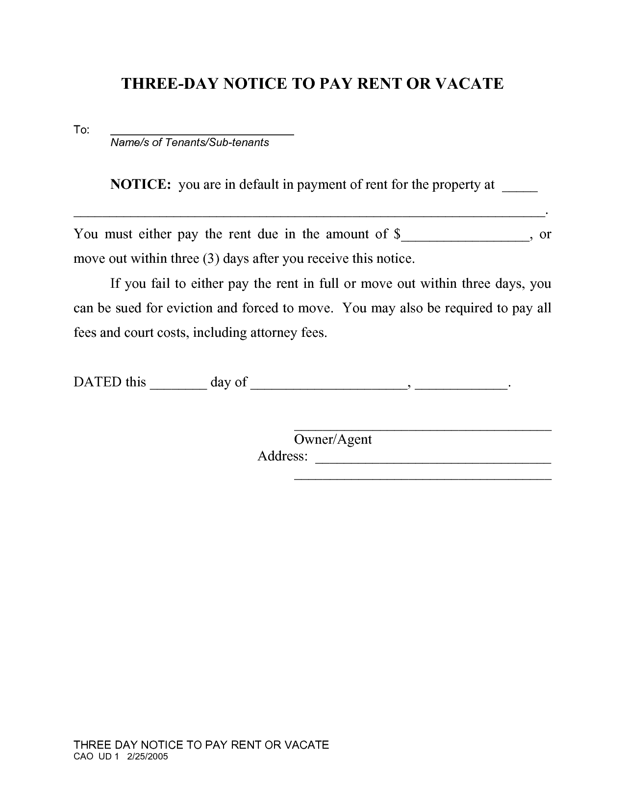 3 Day Eviction Notice | Eviction Notice, 30 Day Eviction Notice, 3 regarding Free Printable 3 Day Eviction Notice