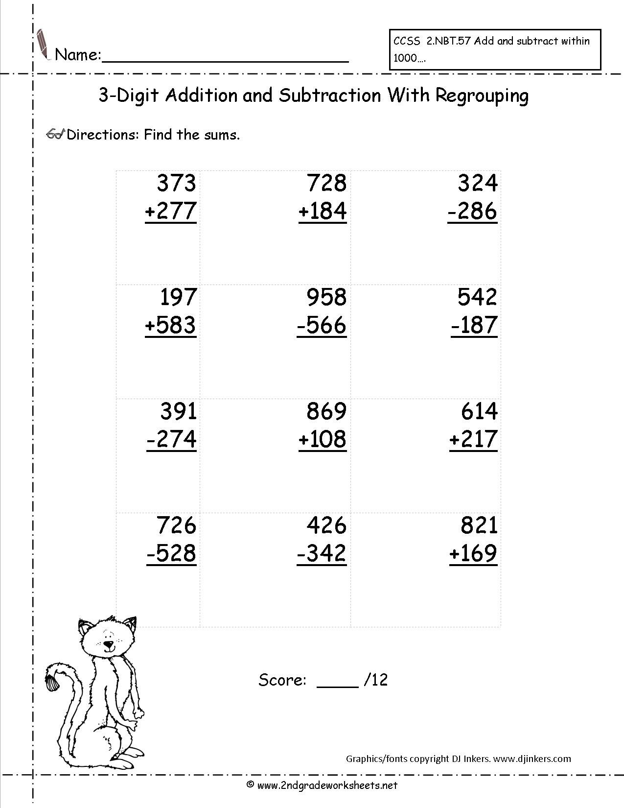 3 Digit Addition And Subtraction Worksheets With Regrouping for Free Printable 3 Digit Subtraction With Regrouping Worksheets