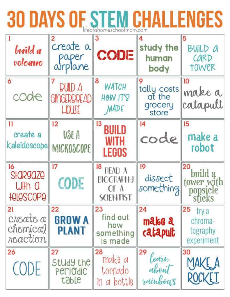 30 Days Of Stem Challenges - Free Printable! - Mom For All Seasons throughout Free Printable Stem Activities