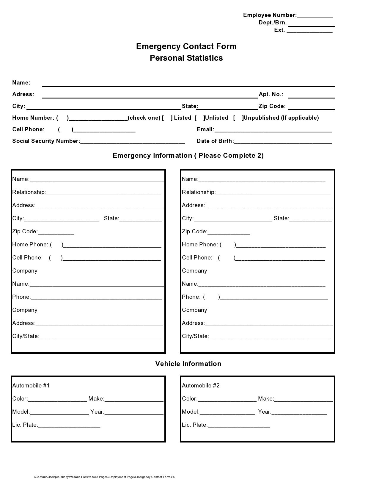 30 Printable Emergency Contact Forms (100% Free) in Free Printable Contact Forms