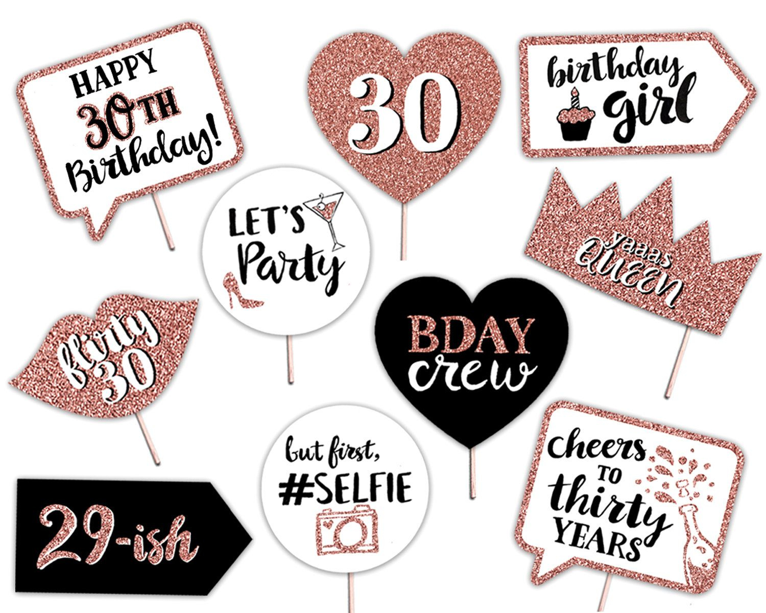 30Th Birthday Printable Photo Booth Props Rose Gold 10 Signs for Free Printable 30Th Birthday Photo Booth Props