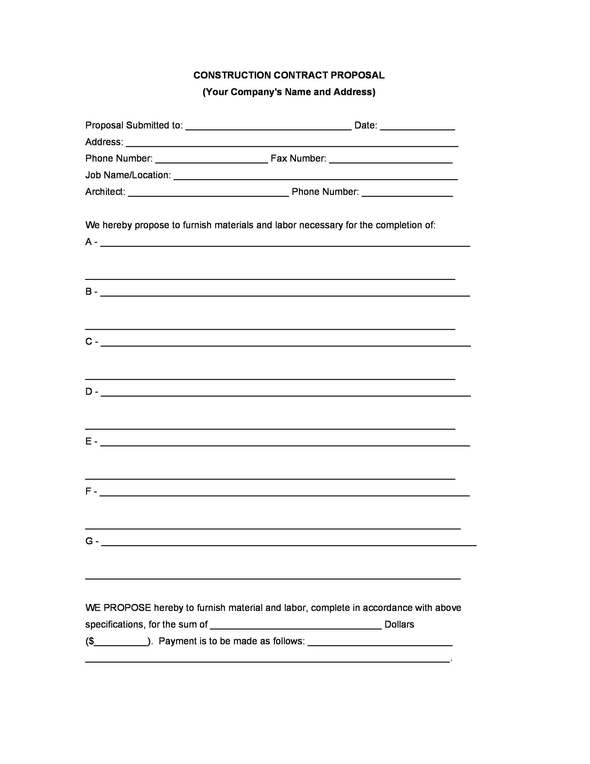 31 Construction Proposal Template &amp;amp; Construction Bid Forms with Free Printable Contractor Proposal Forms