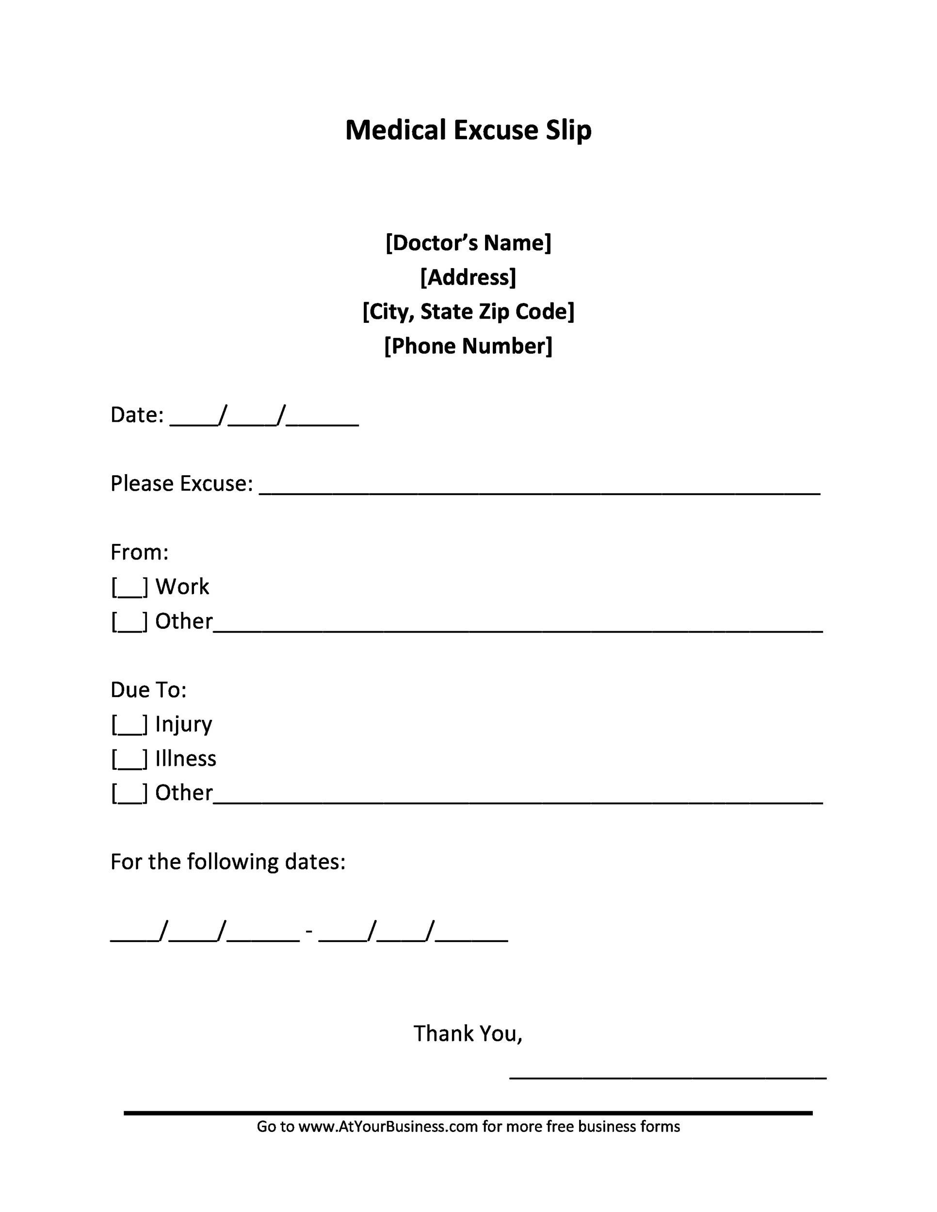 36 Free Doctor Note Templates [For Work Or School] with Free Printable Doctor Excuse Notes