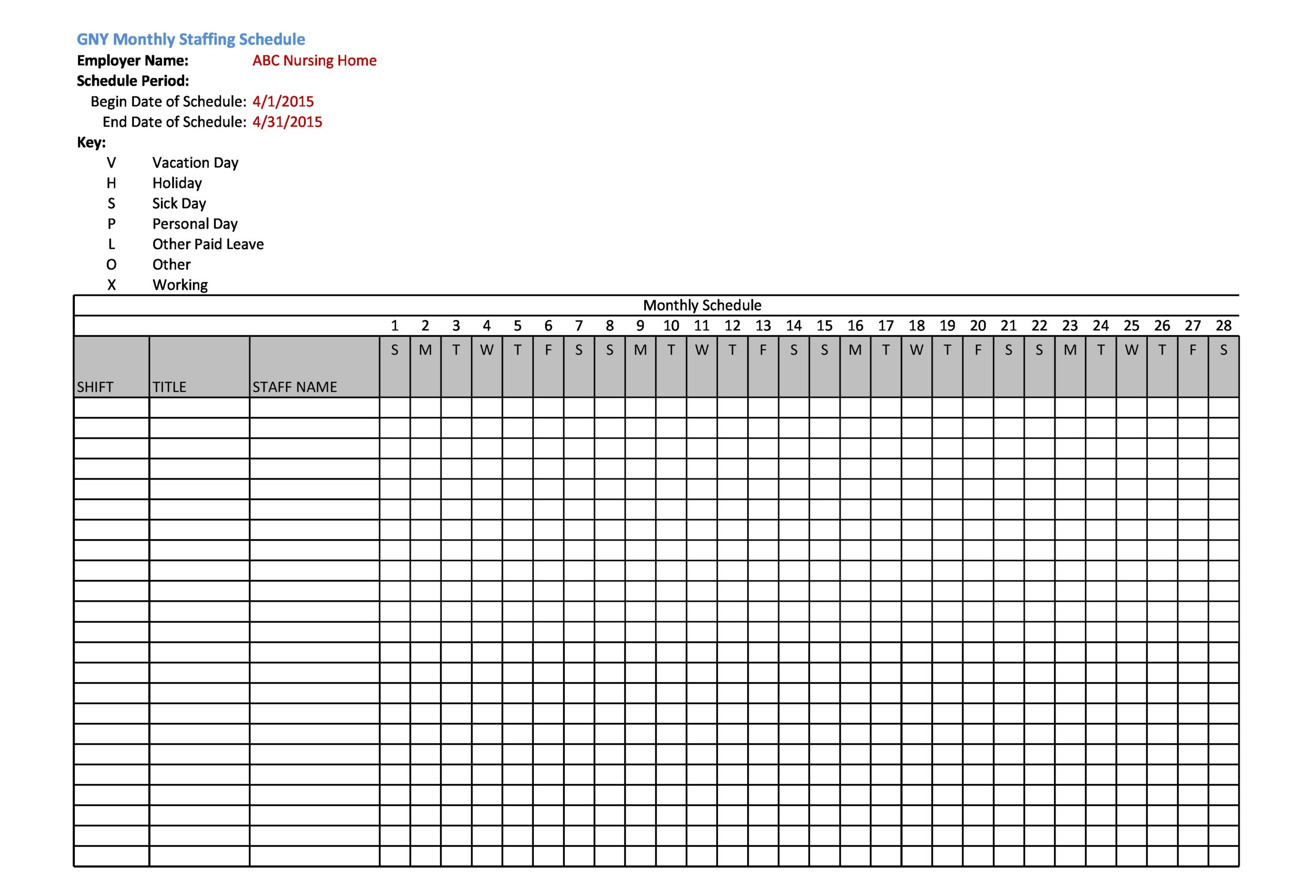 37 Free Employee Schedule Templates (Excel, Word, Pdf) throughout Free Printable Monthly Work Schedule Template