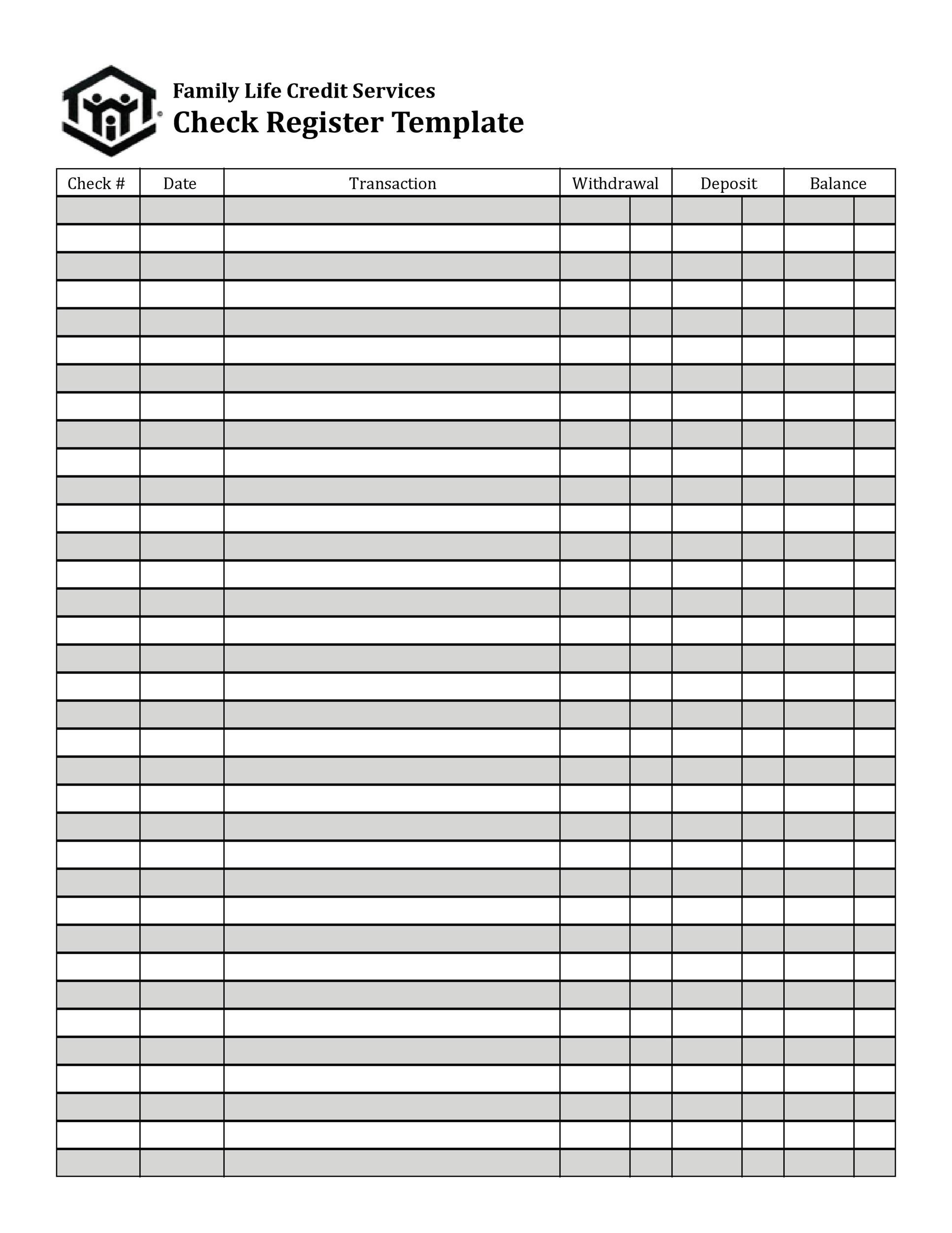 39 Checkbook Register Templates [100% Free, Printable] ᐅ Templatelab with Free Printable Check Register With Running Balance