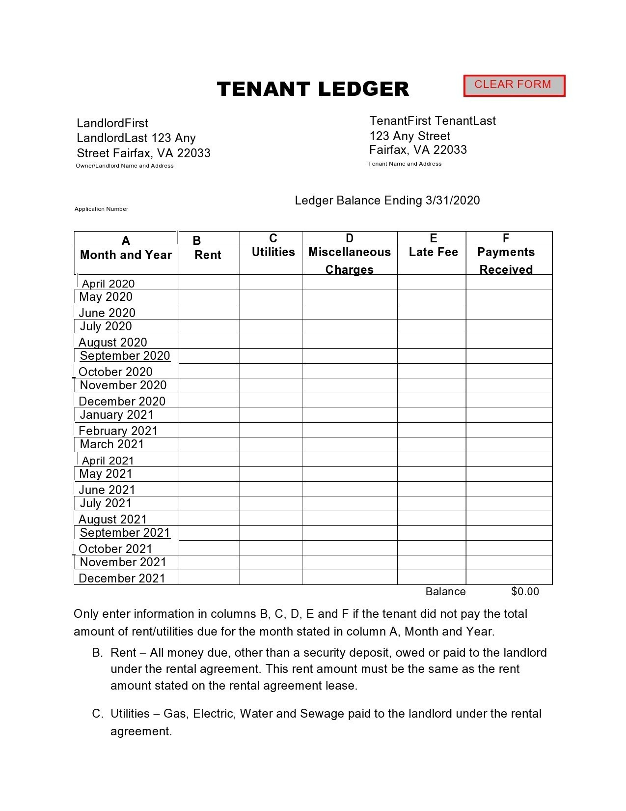 39 Printable Rental Ledger Templates (Lease Ledger) pertaining to Free Printable Rent Ledger