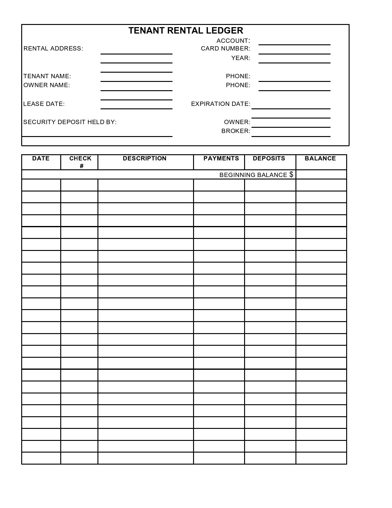 39 Printable Rental Ledger Templates (Lease Ledger) pertaining to Free Printable Rent Ledger