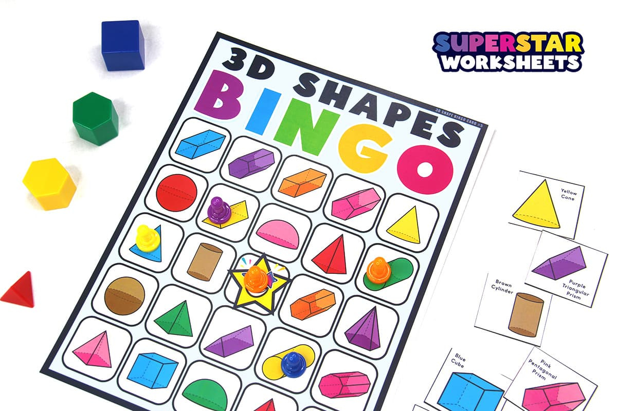 3D Shape Bingo - Superstar Worksheets for 3D Shape Bingo Free Printable