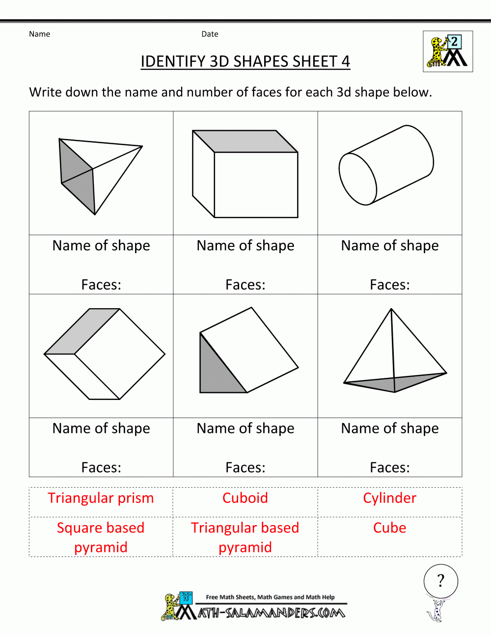 3D Shapes Worksheets inside Free Printable Geometry Worksheets For Middle School