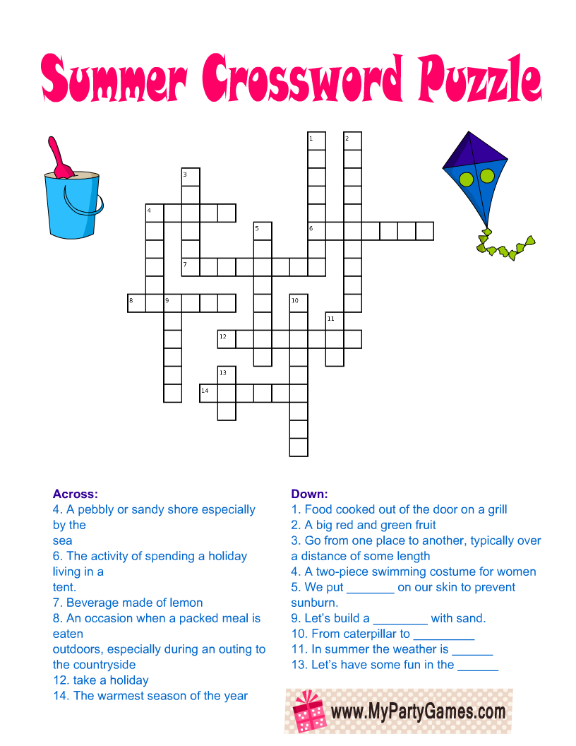 4 Free Printable Summer Crossword Puzzles pertaining to Summer Crossword Puzzle Free Printable