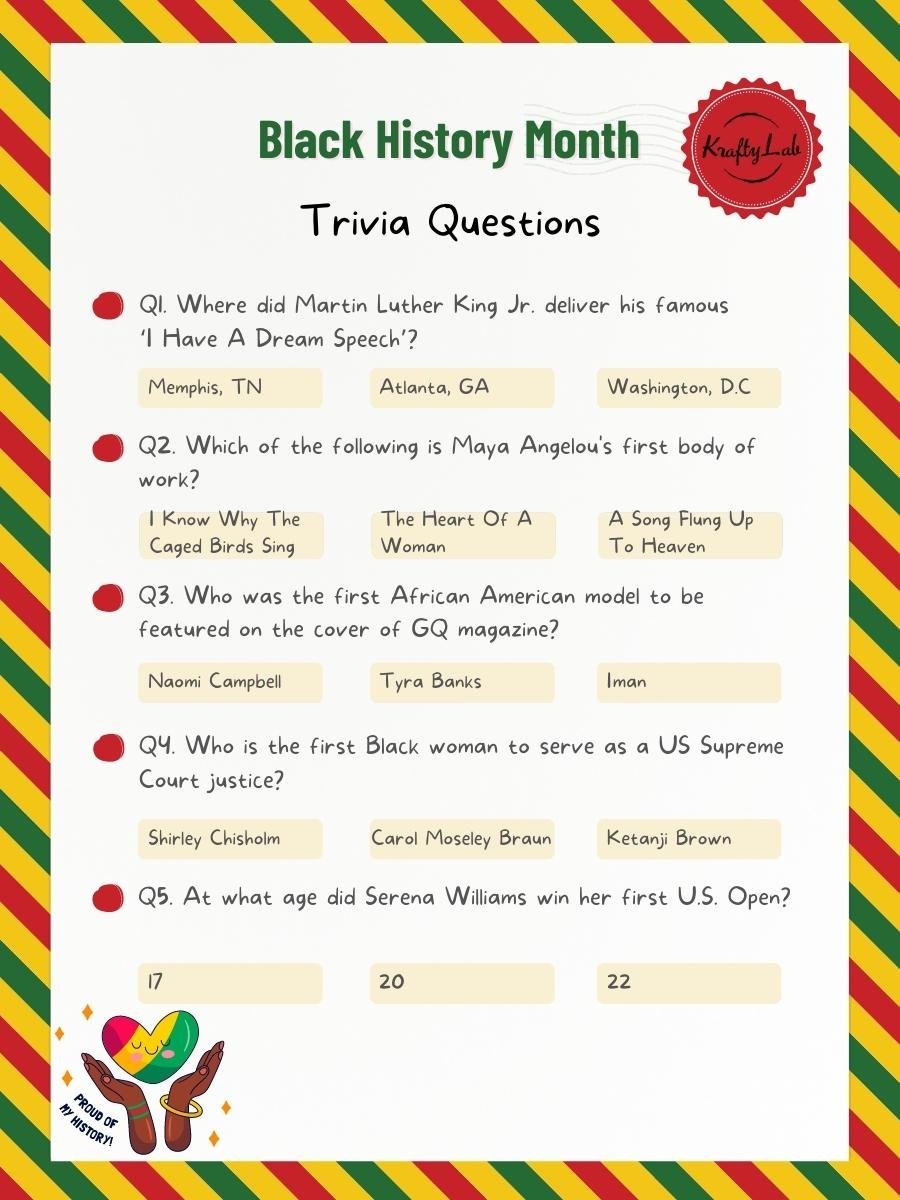 40+ Black History Month Trivia Questions For Work in Free Printable Black History Trivia Questions And Answers