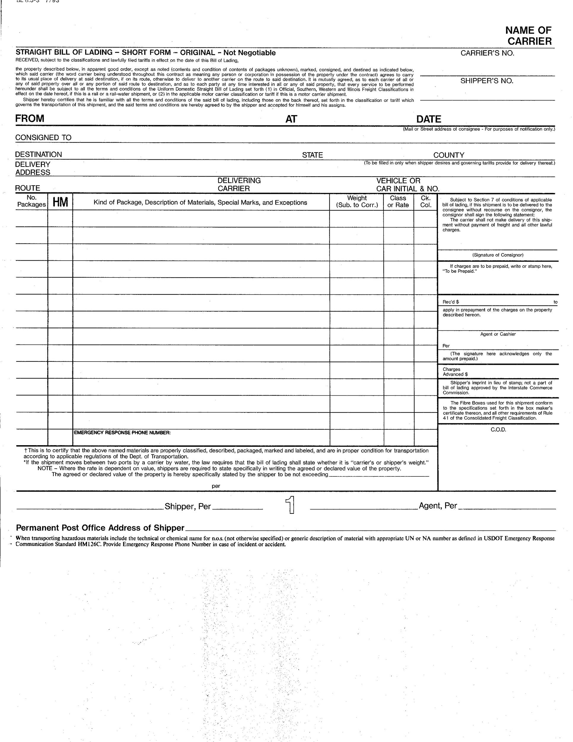 40 Free Bill Of Lading Forms &amp;amp; Templates ᐅ Templatelab for Free Printable Straight Bill of Lading