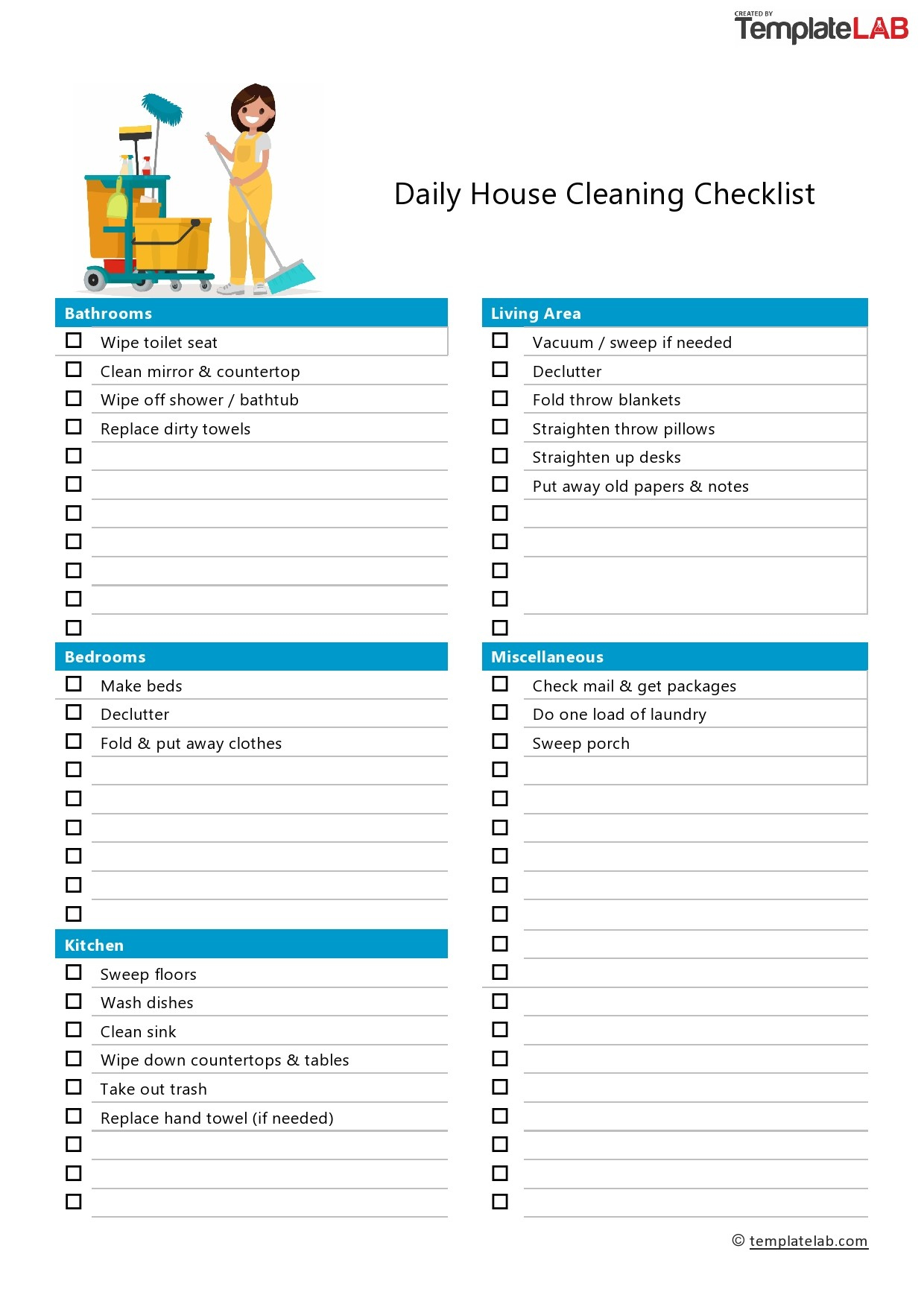 40 Printable House Cleaning Checklist Templates ᐅ Templatelab with Free Printable Housework Checklist