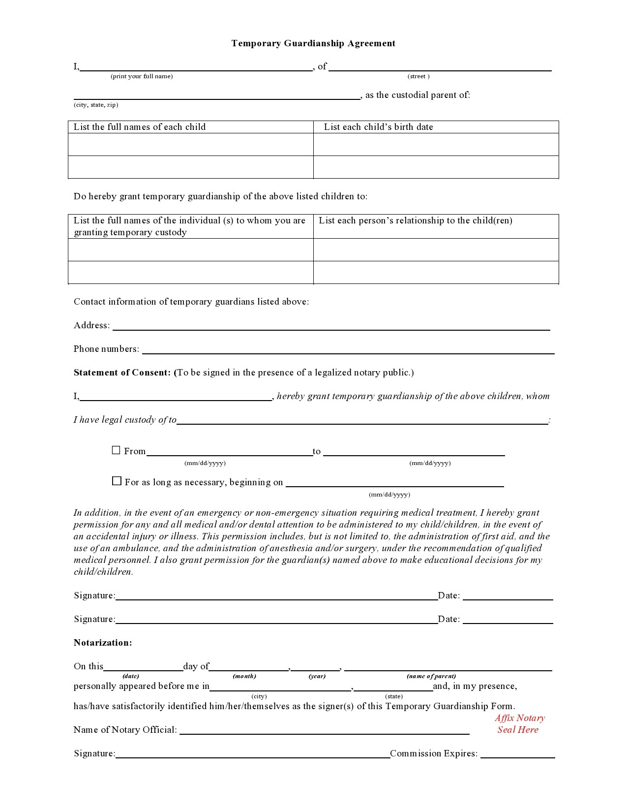 40 Printable Temporary Guardianship Forms [All States] within Free Printable Guardianship Forms Texas