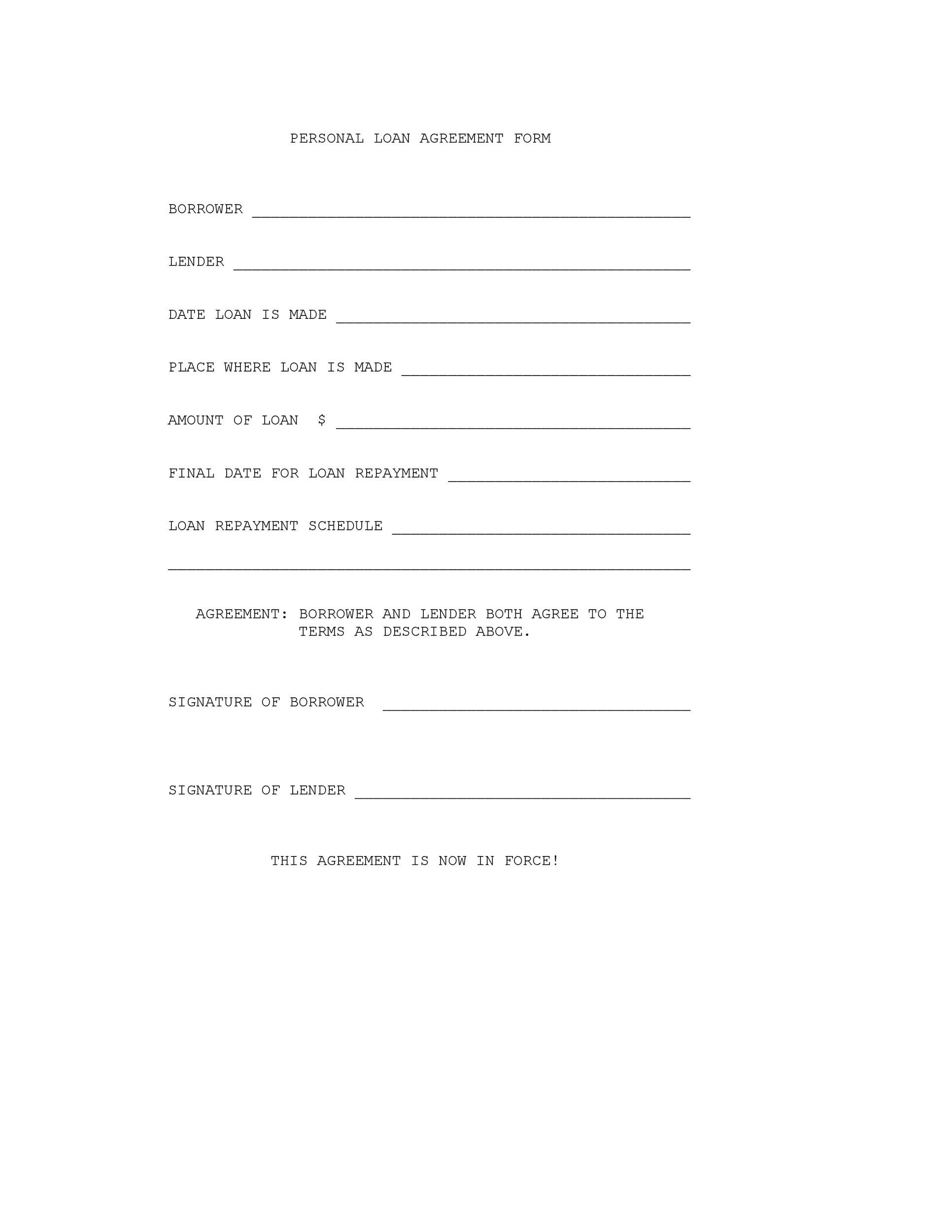 40+ Simple Loan Agreement Templates [Free] ᐅ Templatelab regarding Free Printable Loan Forms