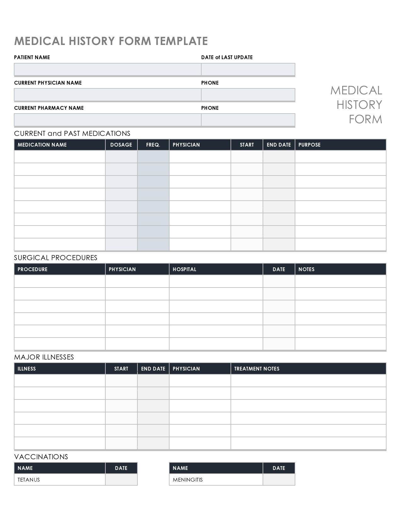 43 Medical Health History Forms [Pdf, Word] ᐅ Templatelab for Free Printable Medical Forms Kit